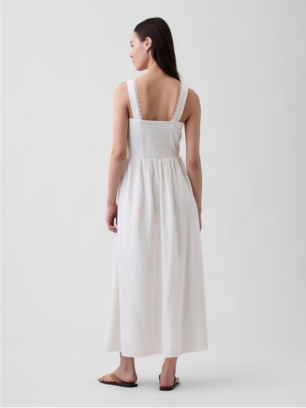 NWT! Gap White Linen-Blend Lace-Inset Maxi Dress - Picture 2 of 11